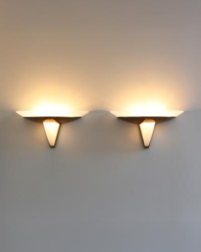 Jean Perzel Pair of Fine French Art Deco Bronze and Glass Sconces by Jean Perzel