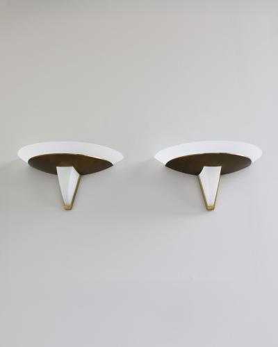 Jean Perzel Pair of Fine French Art Deco Bronze and Glass Sconces by Jean Perzel