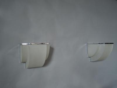 Jean Perzel Pair of Fine French Art Deco Frosted Glass and Chrome Sconces by Perzel