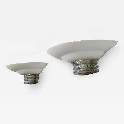 Jean Perzel Pair of Fine French Art Deco Glass and Brass Sconces by Jean Perzel