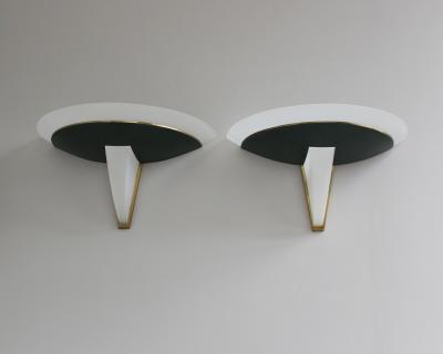 Jean Perzel Pair of Fine French Art Deco Glass and Green Patinated Bronze Sconces by Perzel