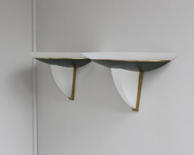 Jean Perzel Pair of Fine French Art Deco Glass and Green Patinated Bronze Sconces by Perzel