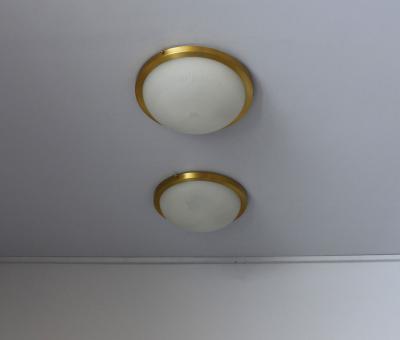 Jean Perzel Pair of Fine French Art Deco Round Glass and Brass Flush Mount by Perzel