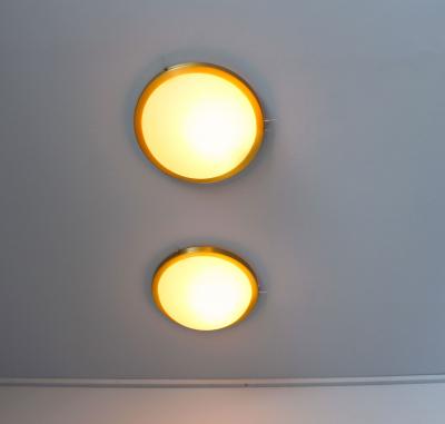 Jean Perzel Pair of Fine French Art Deco Round Glass and Brass Flush Mount by Perzel