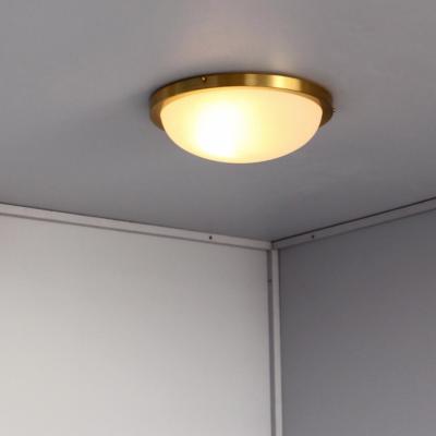 Jean Perzel Pair of Fine French Art Deco Round Glass and Brass Flush Mount by Perzel