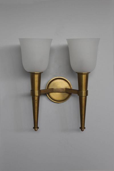 Jean Perzel Pair of French Art Deco Double Torchere Sconces by Perzel