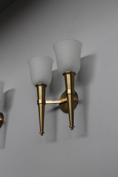 Jean Perzel Pair of French Art Deco Double Torchere Sconces by Perzel
