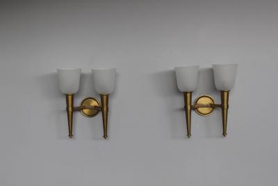 Jean Perzel Pair of French Art Deco Double Torchere Sconces by Perzel