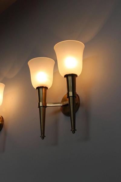 Jean Perzel Pair of French Art Deco Double Torchere Sconces by Perzel