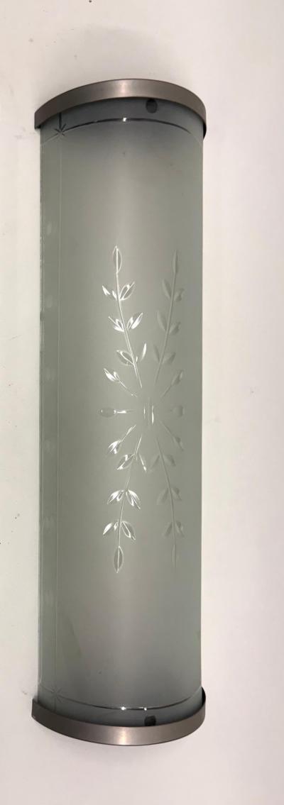 Jean Perzel Pair of Large French Art Deco Engraved Opaque Glass Wall Sconces Atelier Perzel