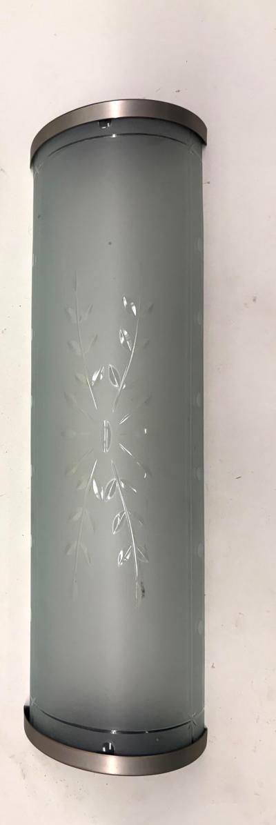Jean Perzel Pair of Large French Art Deco Engraved Opaque Glass Wall Sconces Atelier Perzel