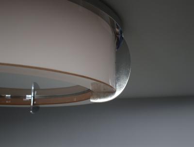 Jean Perzel Pair of Rare Fine French Art Deco Pink and White Glass Flush Mounts by Perzel