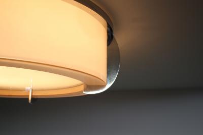 Jean Perzel Pair of Rare Fine French Art Deco Pink and White Glass Flush Mounts by Perzel