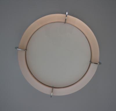 Jean Perzel Pair of Rare Fine French Art Deco Pink and White Glass Flush Mounts by Perzel