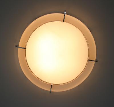 Jean Perzel Pair of Rare Fine French Art Deco Pink and White Glass Flush Mounts by Perzel