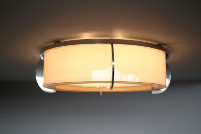 Jean Perzel Pair of Rare Fine French Art Deco Pink and White Glass Flush Mounts by Perzel