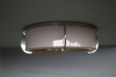 Jean Perzel Pair of Rare Fine French Art Deco Pink and White Glass Flush Mounts by Perzel