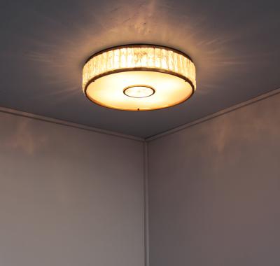 Jean Perzel Rare French 1970s Brass and Glass Queens Necklace Flush Mount by Perzel