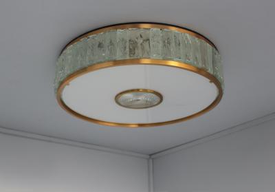 Jean Perzel Rare French 1970s Brass and Glass Queens Necklace Flush Mount by Perzel