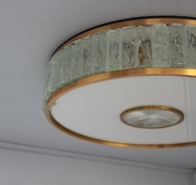 Jean Perzel Rare French 1970s Brass and Glass Queens Necklace Flush Mount by Perzel