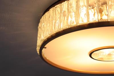 Jean Perzel Rare French 1970s Brass and Glass Queens Necklace Flush Mount by Perzel