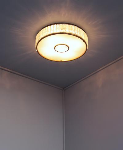 Jean Perzel Rare French 1970s Brass and Glass Queens Necklace Flush Mount by Perzel