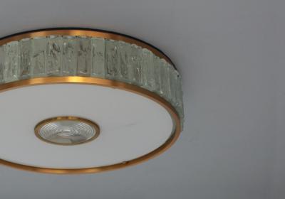 Jean Perzel Rare French 1970s Brass and Glass Queens Necklace Flush Mount by Perzel