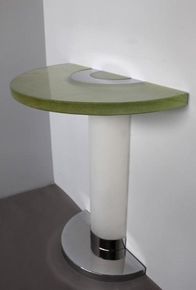 Jean Perzel Rare and Original Pair of Illuminated Glass and Chrome Metal Consoles by Perzel