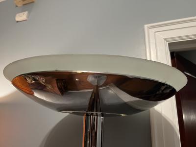 Jean Perzel SIGNED ART DECO CHROME AND FROSTED GLASS TORCHIERE BY JEAN PERZEL