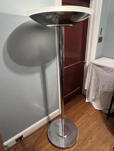 Jean Perzel SIGNED ART DECO CHROME AND FROSTED GLASS TORCHIERE BY JEAN PERZEL