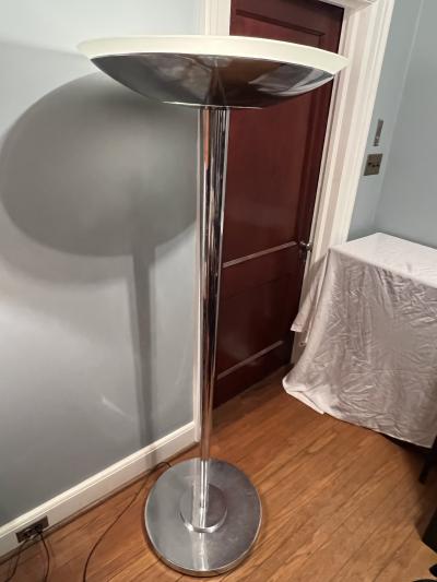 Jean Perzel SIGNED ART DECO CHROME AND FROSTED GLASS TORCHIERE BY JEAN PERZEL