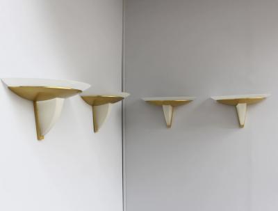 Jean Perzel Set of 4 Fine French Art Deco Brass and Frosted Glass by Perzel