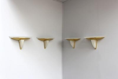 Jean Perzel Set of 4 Fine French Art Deco Brass and Frosted Glass by Perzel