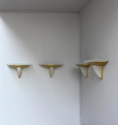 Jean Perzel Set of 4 Fine French Art Deco Brass and Frosted Glass by Perzel