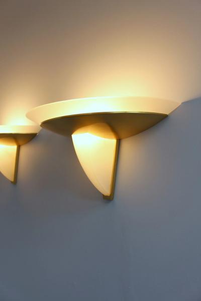Jean Perzel Set of 4 Fine French Art Deco Brass and Frosted Glass by Perzel
