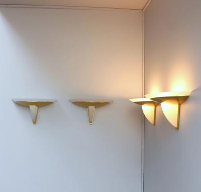 Jean Perzel Set of 4 Fine French Art Deco Brass and Frosted Glass by Perzel