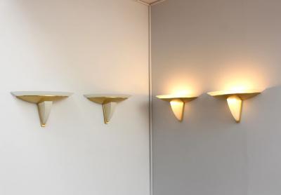Jean Perzel Set of 4 Fine French Art Deco Brass and Frosted Glass by Perzel