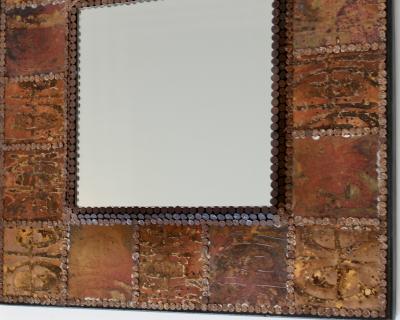 Jean Pierre Chevalier Jean Pierre Chevalier French copper etched and studded mirror c1970