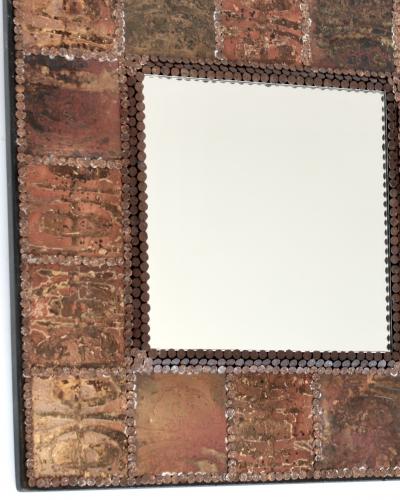 Jean Pierre Chevalier Jean Pierre Chevalier French copper etched and studded mirror c1970