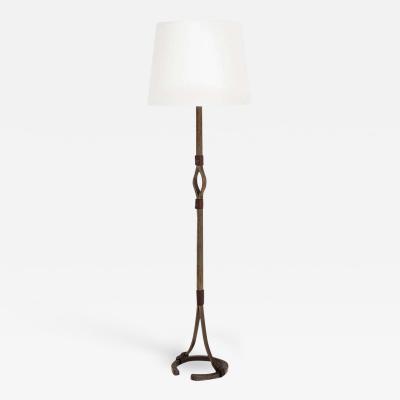 Jean Pierre Ryckaert Wrought Iron and Brown Leather Floor Lamp by Jean Pierre Ryckaert