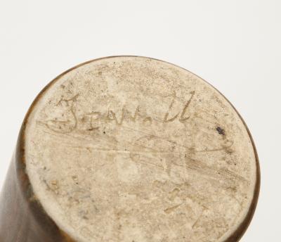 Jean Pointu Unique Cylindrical Brown and Green Ceramic Vase by Jean Pointu