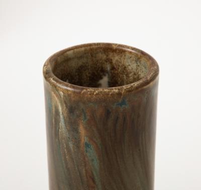 Jean Pointu Unique Cylindrical Brown and Green Ceramic Vase by Jean Pointu