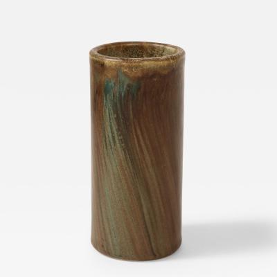 Jean Pointu Unique Cylindrical Brown and Green Ceramic Vase by Jean Pointu