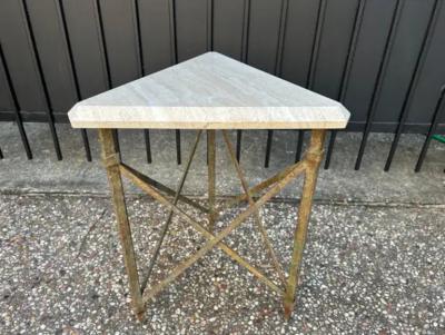 Jean Prouv French Modern Iron And Travertine Table Inspired By Gilbert Poillerat