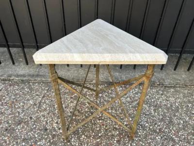 Jean Prouv French Modern Iron And Travertine Table Inspired By Gilbert Poillerat