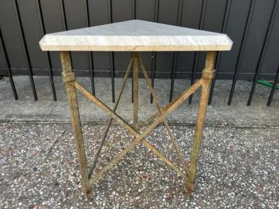 Jean Prouv French Modern Iron And Travertine Table Inspired By Gilbert Poillerat