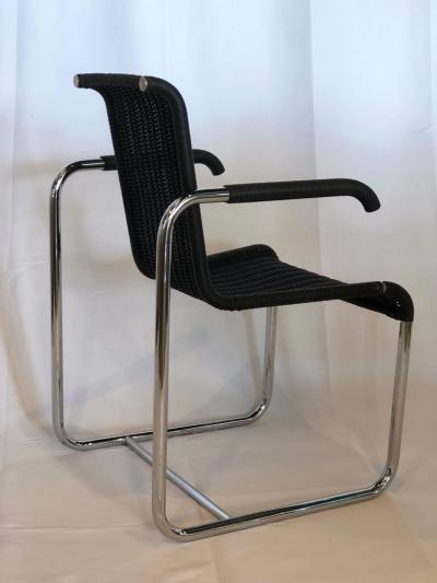 Jean Prouv Jean Prouv D20 Stainless Steel Leather Wicker Chairs for Tecta Germany 1980s
