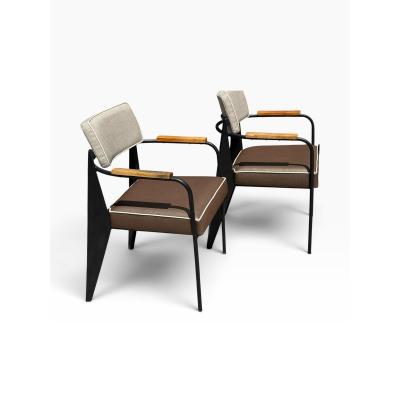 Jean Prouv Pair of Vintage Art Deco Jean Prouv Direction Armchairs W Shagreen Seats