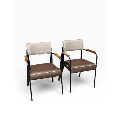 Jean Prouv Pair of Vintage Art Deco Jean Prouv Direction Armchairs W Shagreen Seats