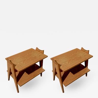 Jean Prouv Style of Jean Prouve Pair of Two Tier compas Side Table in Cerused Oak